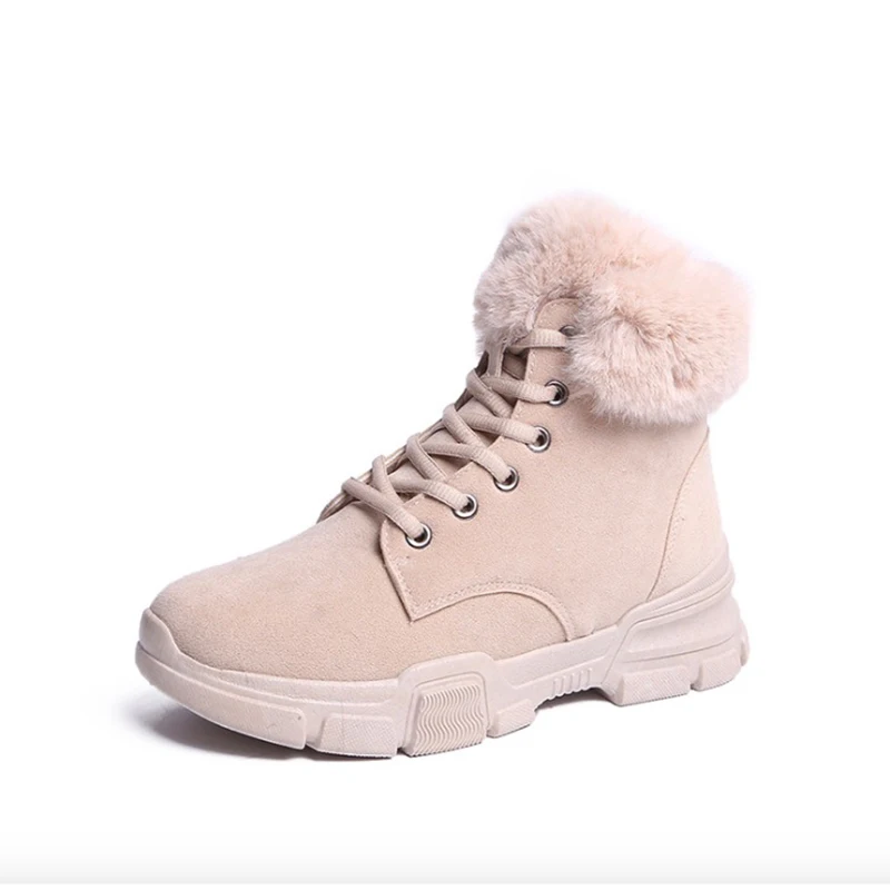 Women Boots Fashion Winter Breathable Flock Leather Flats Platform Martin Warm Fur Ankle | Обувь