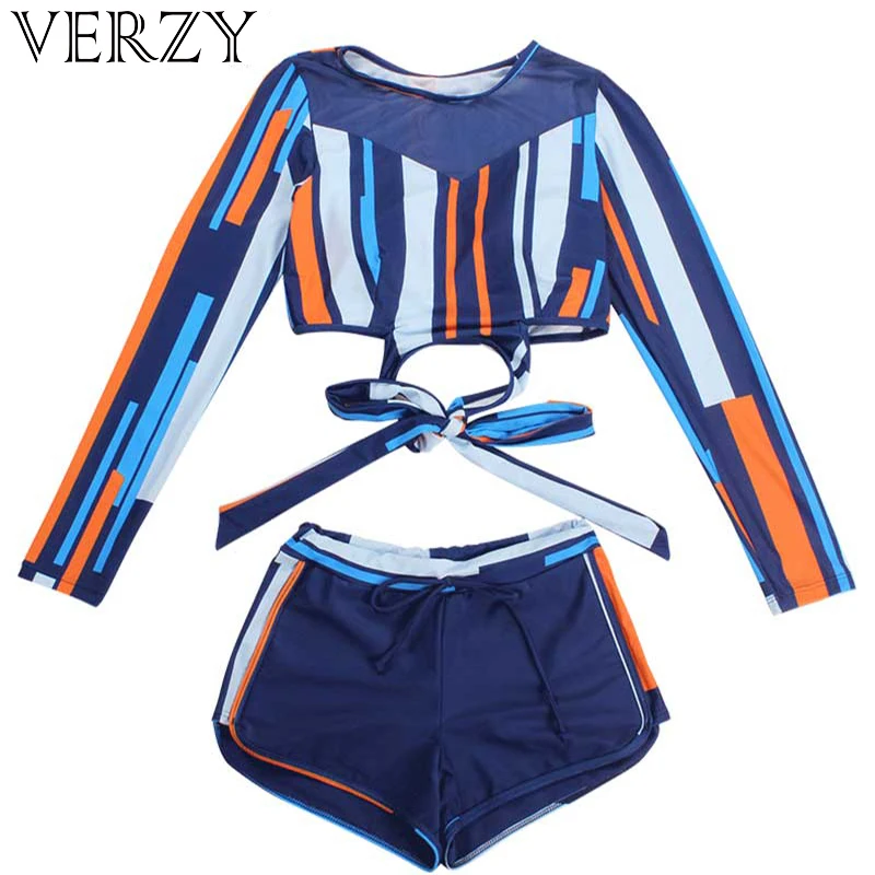 2018 Новый tankini Набор с длинными рукавами женские Шорты Большие размеры печати