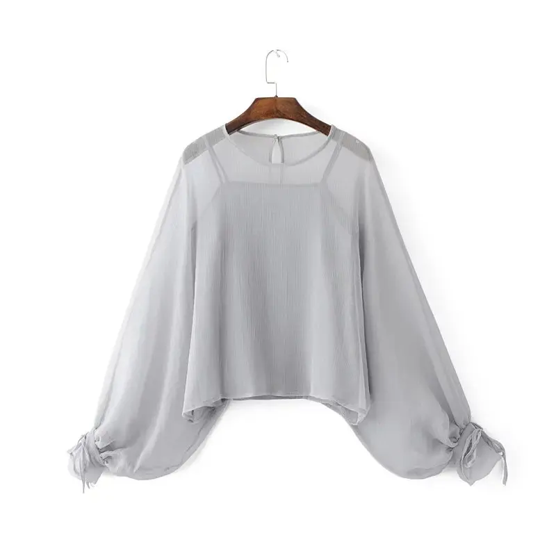 2018 Весенняя Сексуальная перспективная газовая Свободная блузка с бабочкой и