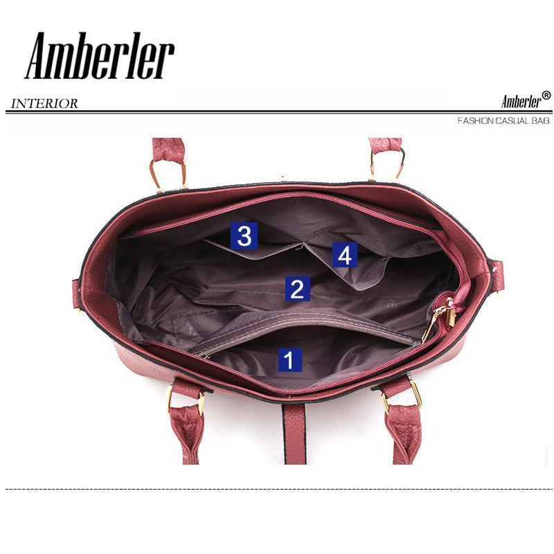 Amberler Модные Женские Сумки из искусственной кожи роскошные женские сумки на плечо повседневные комплекты из 3 предметов Большие женские сумки через плечо