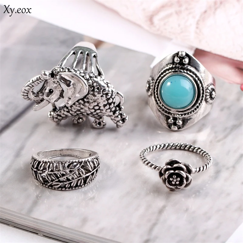 4 шт./компл. богемное 3D кольцо в стиле ретро с изображением цыганского слона