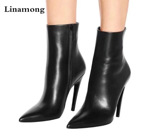 Ботинки женские кожаные черные красные белые на молнии сзади с острым носком