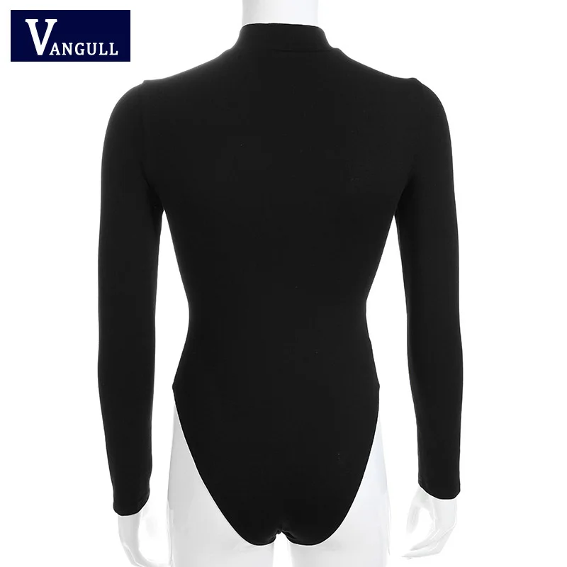 VANGULL Women Sexy Black Stripped Bodycon Bodysuit Spring Autumn Long Sleeve Bodysuits Front Zipper One Piece Romper Jumpsuits | Женская