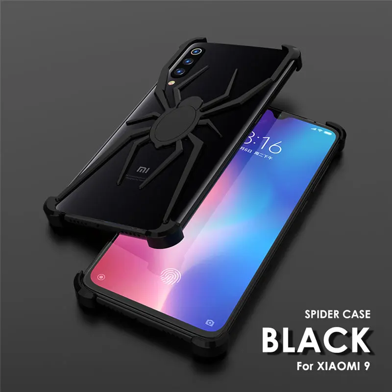 Металлический бампер с пауком для Xiaomi mi 9, чехол для Xiaomi mi 9, чехол Xio mi 9, роскошный стильный противоударный чехол - Цвет: black