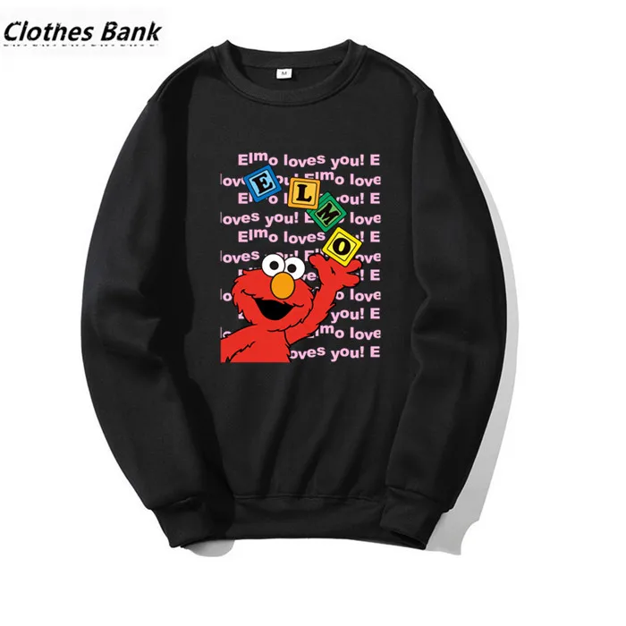 Улица Сезам Элмо Смешные хип хоп Crewneck толстовки зима осень графический дизайн