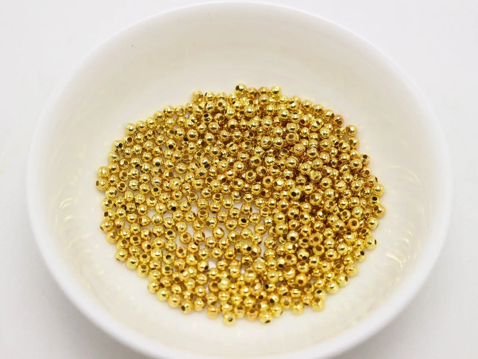 2000 Golden Plated Metal Small Round Beads 2.4mm Smooth Ball Spacer Jewelry