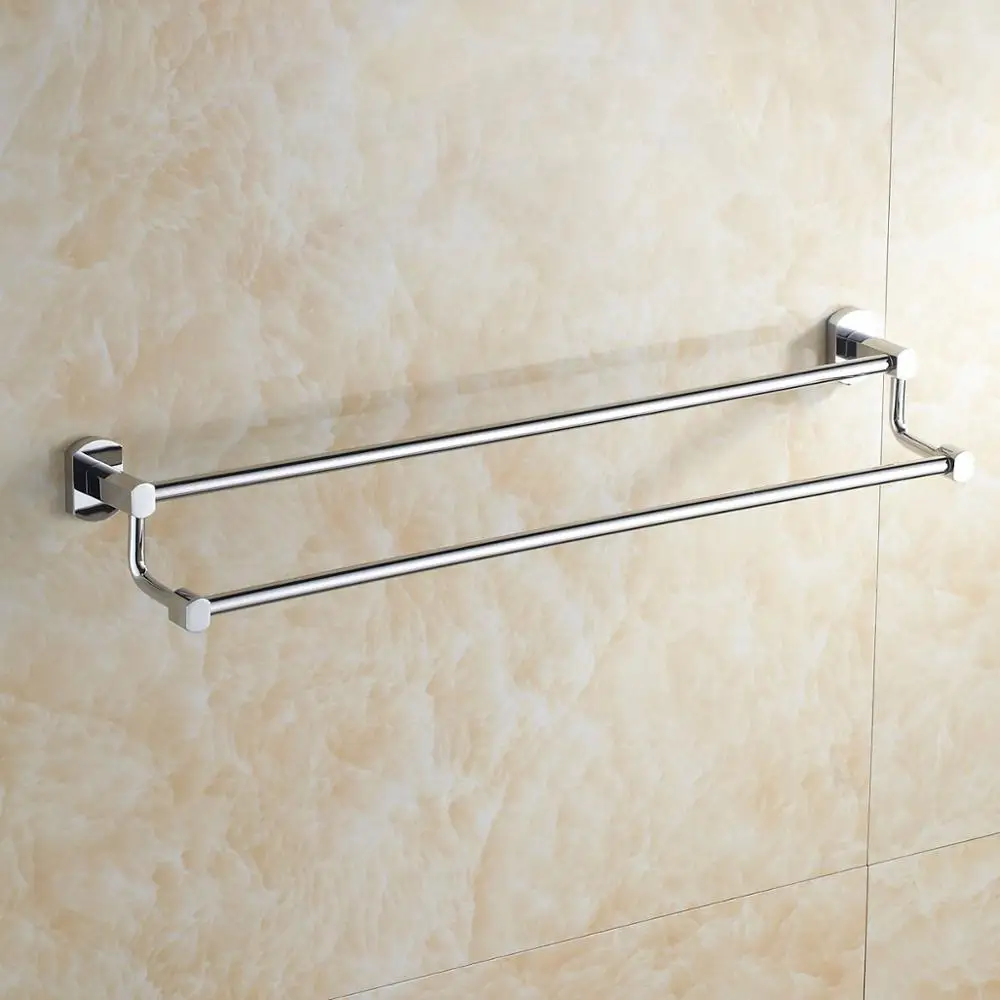 double towel bars Лейден хромированный латунный набор аксессуаров для ванной комнаты настенный держатель для полотенец держатель для туалетной бумаги крючок-вешалка для одежды - Цвет: double towel bars