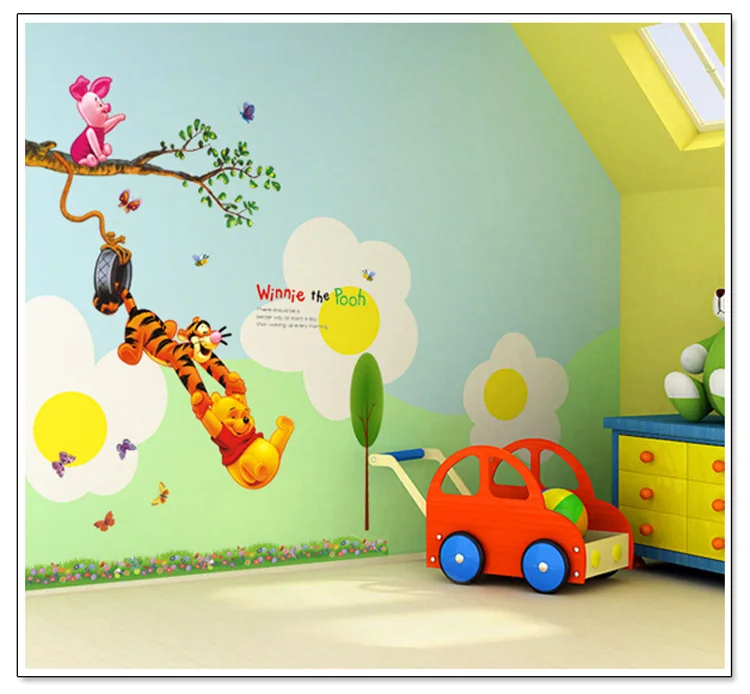 Винни Пух Тигра Дерево качели детские Wall Art Наклейки Детская искусства детские|wall