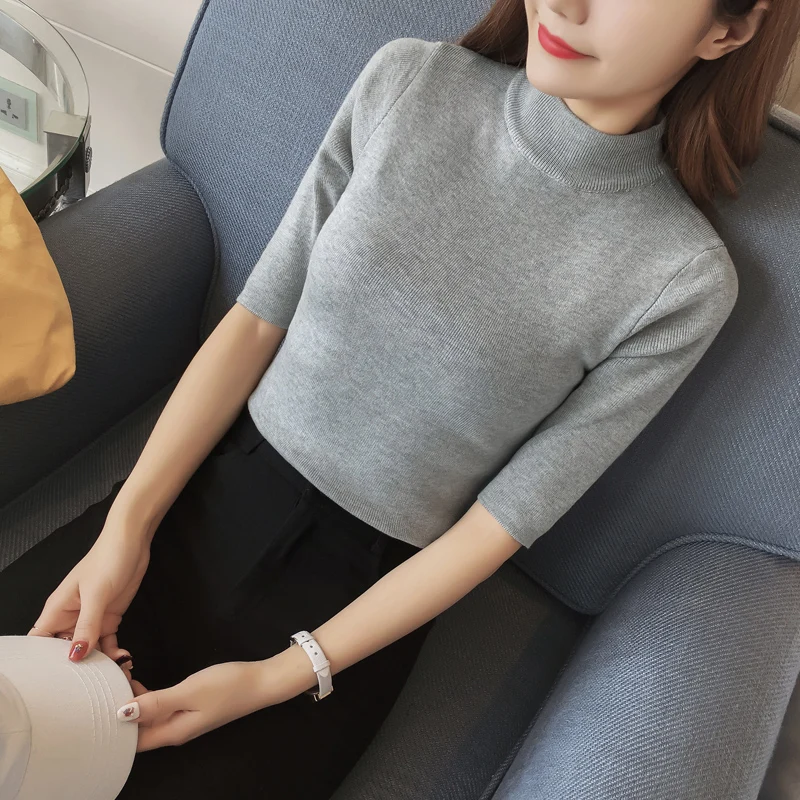 Spring Autumn Women Sweaters O Neck Half Sleeve Solid Knitted Top Femme Truien dames Slim Thin Maglioni donna | Женская одежда