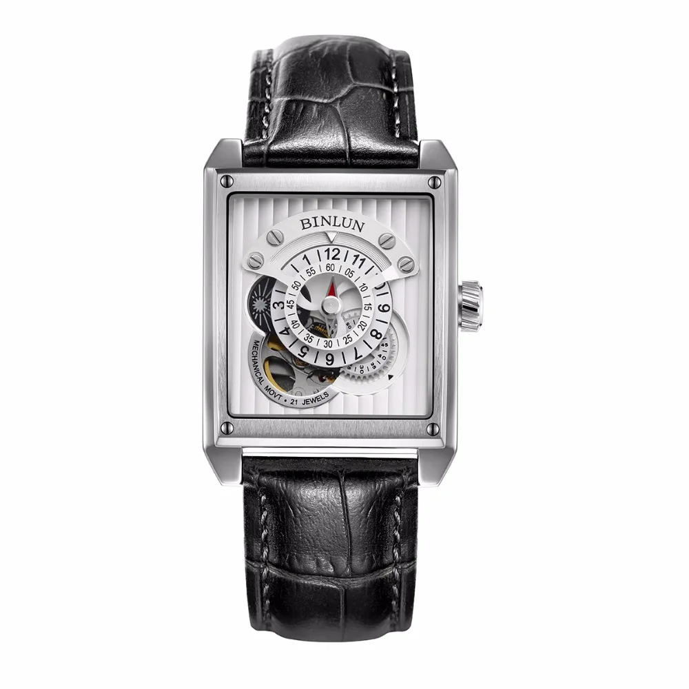 BINLUN классические мужские прямоугольные механические часы Роскошные из