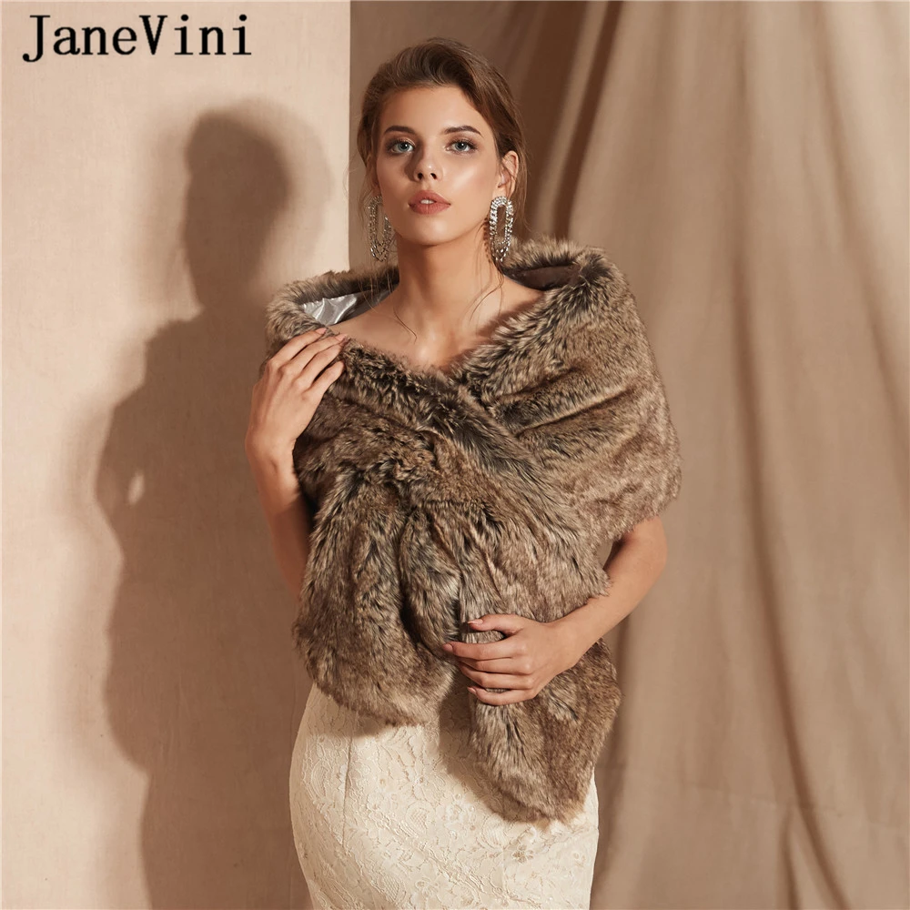 

JaneVini 2019 Элегантный Искусственный мех свадебный палантин обертывание Зимний свадебный плащ куртка высокого качества шаль Свадебные аксессуары для невест