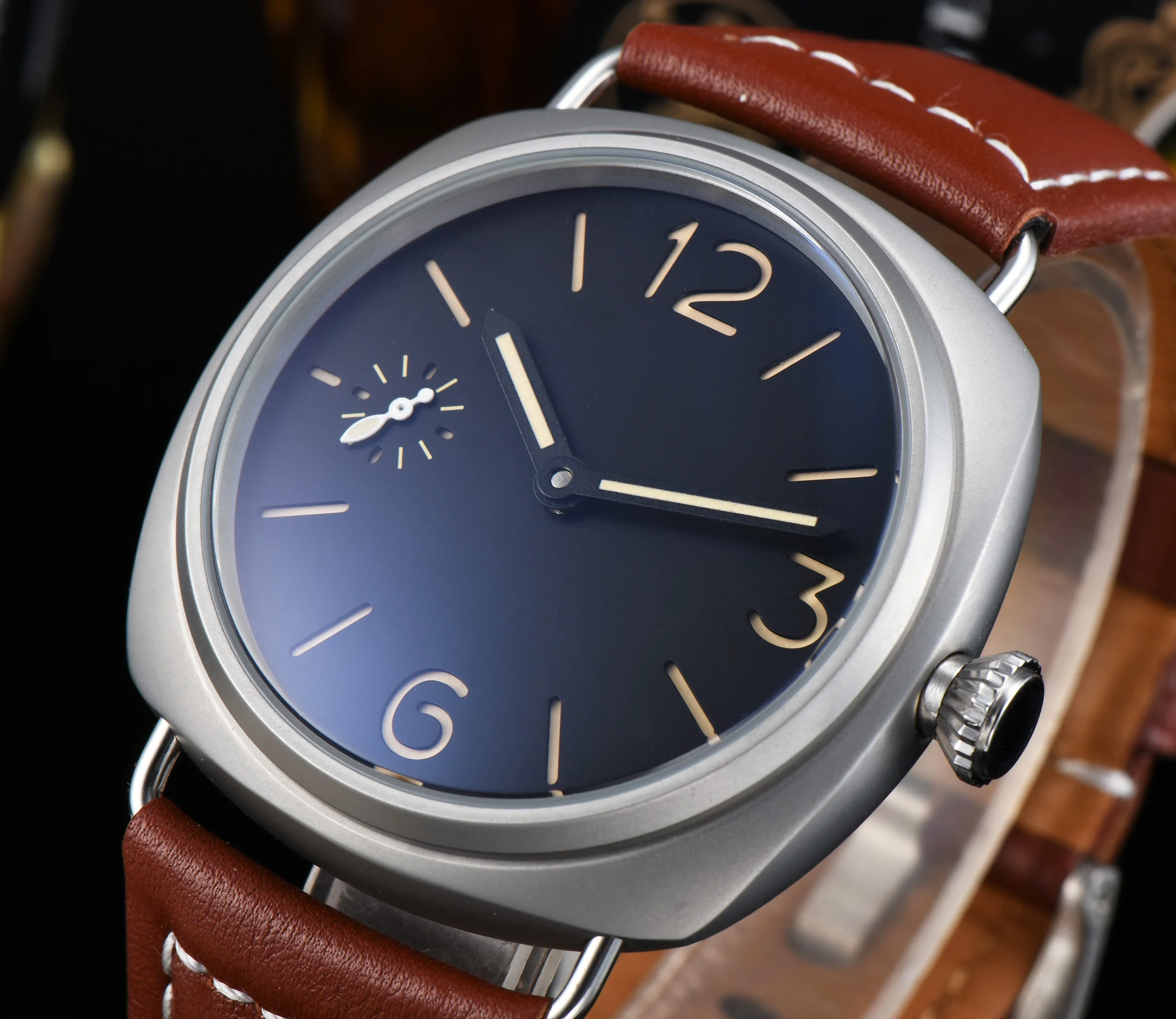 Мужские модные часы BOMAX MARINA 45 мм с ручным механизмом намотки коричневый кожаный