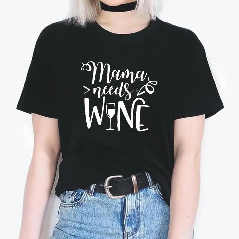 

Мода I Love Mama нужно вина с буквенным принтом Футболка с коротким рукавом, женские топы, милая летняя одежда для мальчиков футболка битник для ...