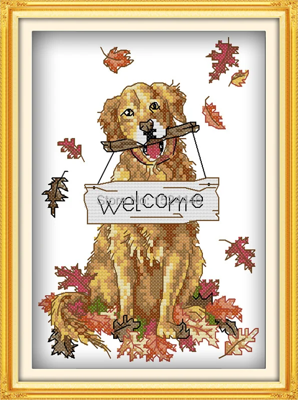 Наборы для вышивки крестиком с надписью Welcome dogs DMC 14CT 11CT|paintings black and white|stitching wirepainting