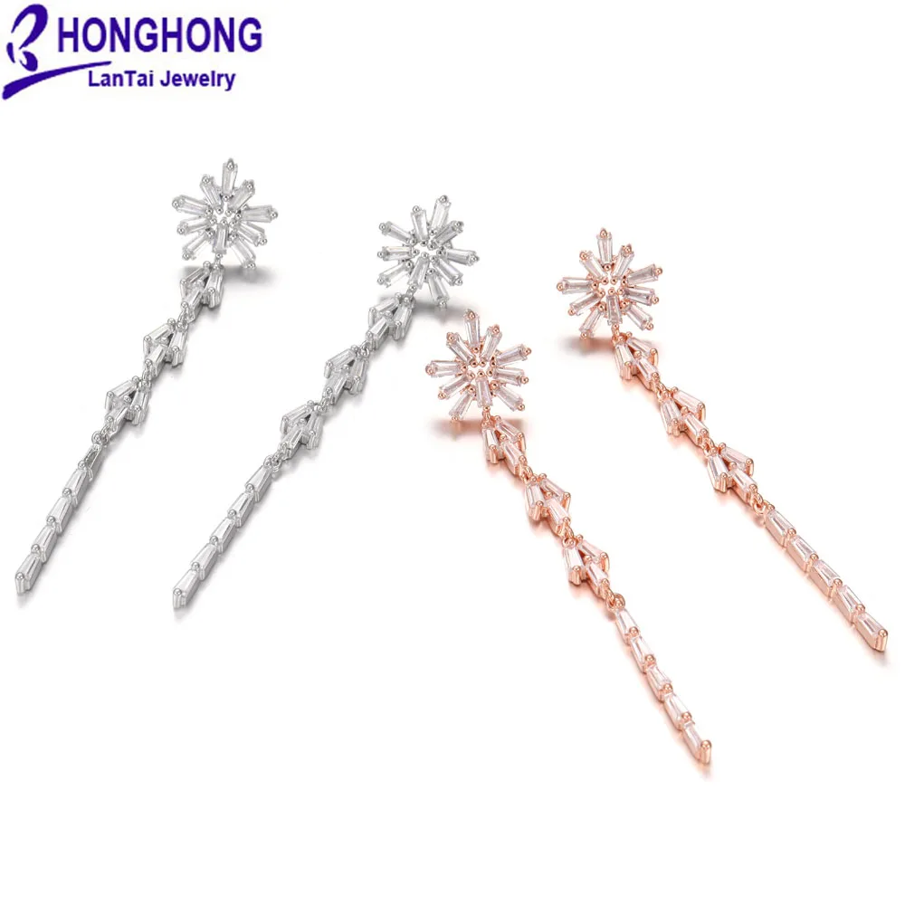 

HONGHONG 2018 Long geometry shape dangle earrings For Women High-quality Cubic zirconia Occident Style Earrings fashion Jewelry