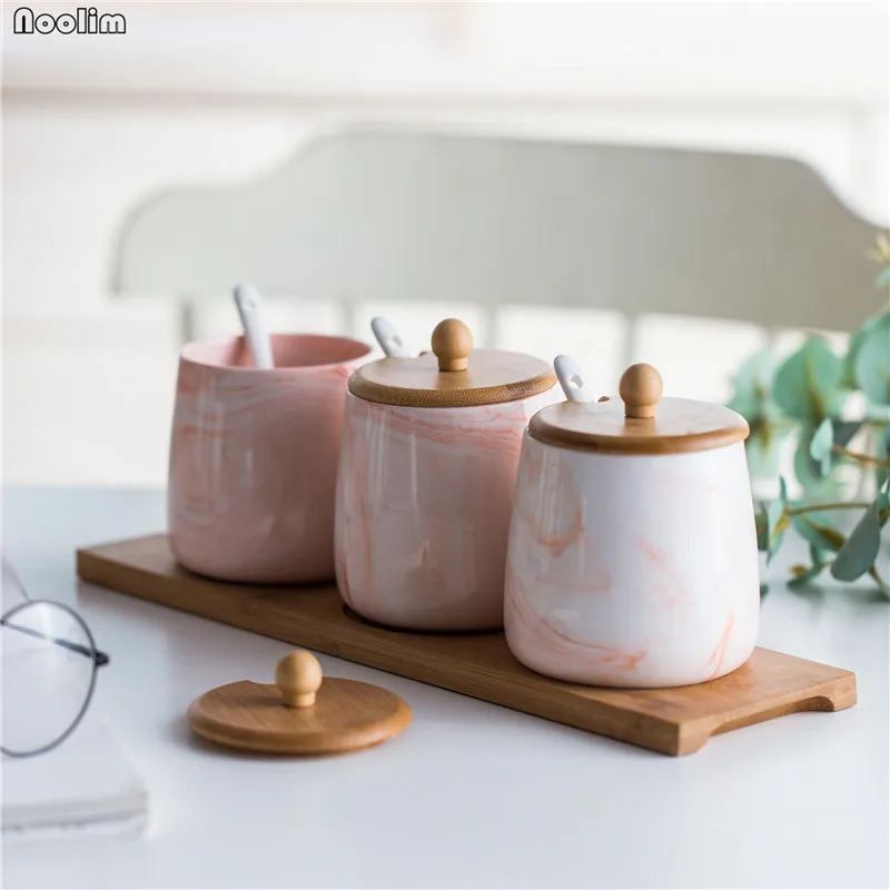 Скандинавский мрамор креативная керамическая приправа банка с деревянным