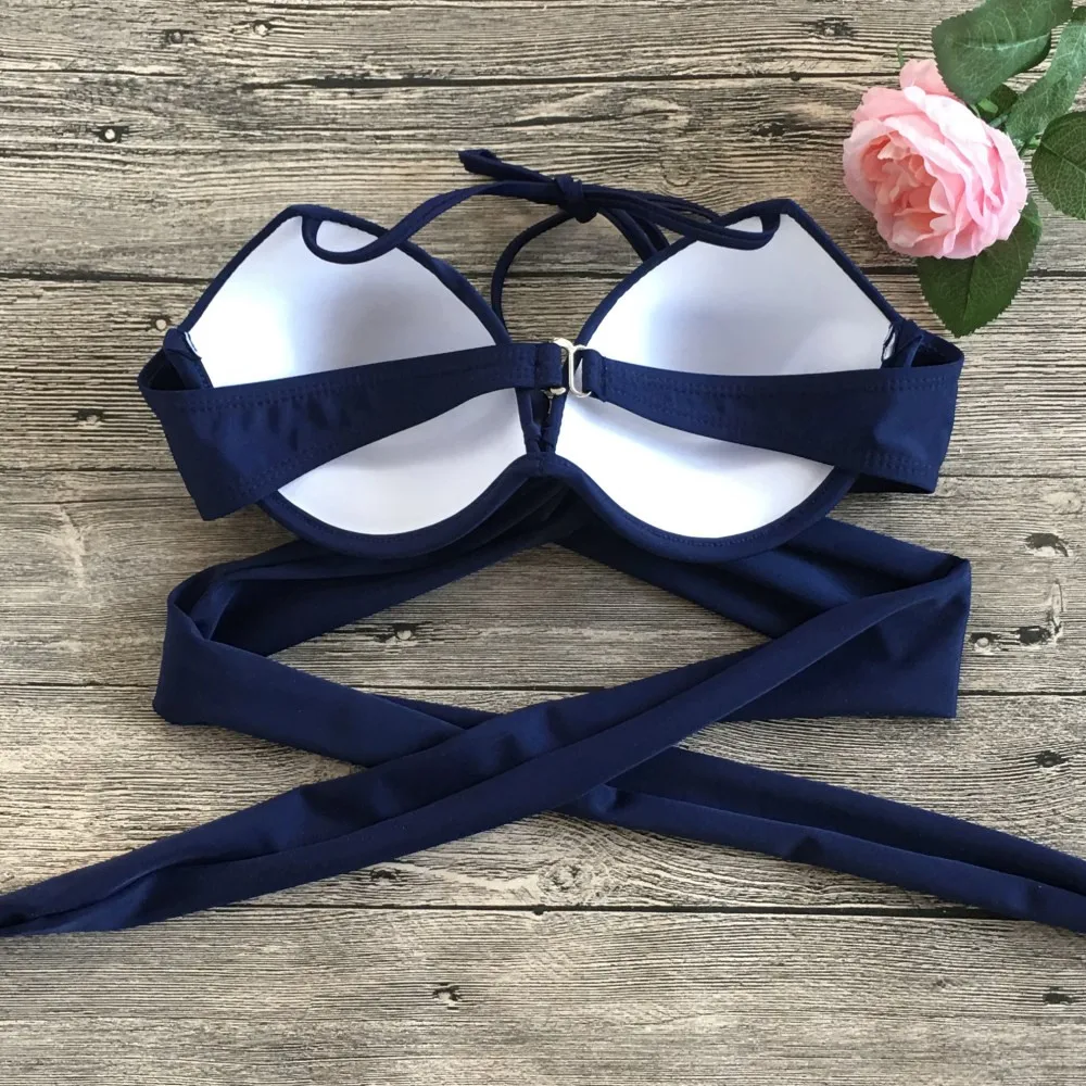 Пуш-ап бикини сексуальный черный бандажный дизайн Холтер наборы бюстгальтер +