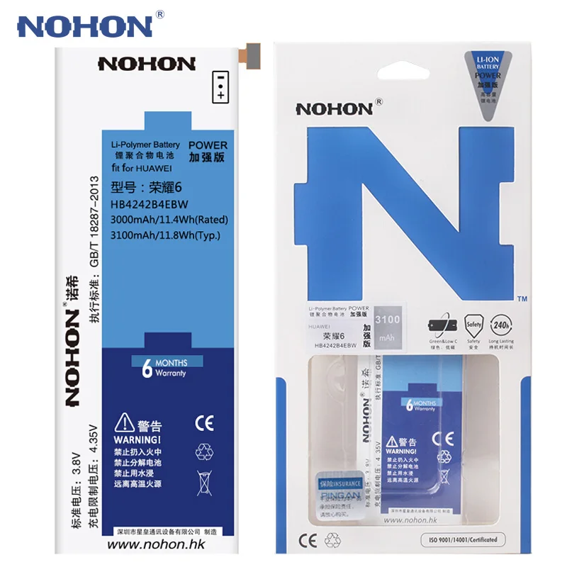 NOHON для Huawei Honor 6 8 9 Lite 6X 5X 4X батарея P9 P10 Замена HB366481ECW HB4242B4EBW HB386483ECW батареи сотового