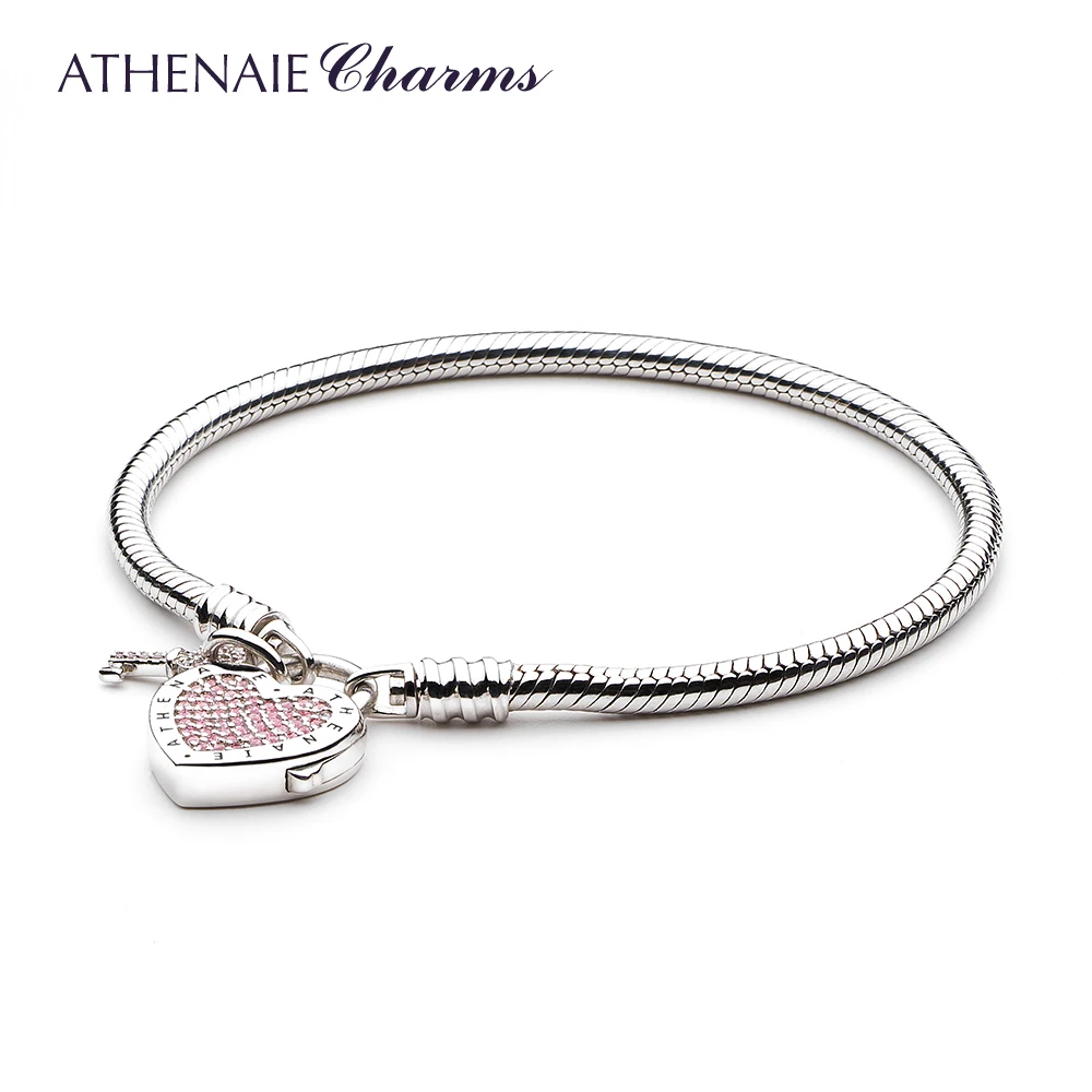 ATHENAIE-pulsera con cadena de serpiente de amor para mujer, brazalete con cierre de corazón de circonia cúbica, joyería DIY de boda, Plata de Ley 925