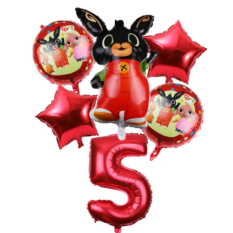 red 6 шт./лот 86*60 см мультфильм Bing Bunny 32 дюймов номер фольги воздушный шар кролик шары День рождения украшения Детские шары globos - Цвет: red