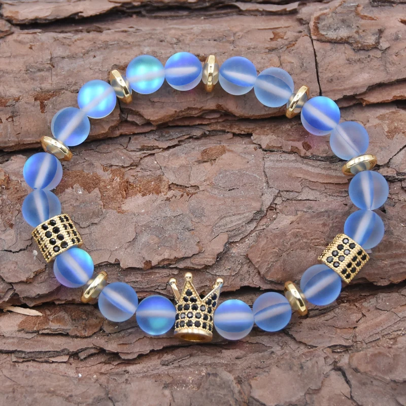 2019 модные браслеты для пар из натурального Лабрадорита с короной кубического