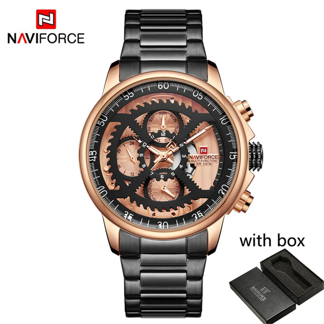 NA915002 with box NAVIFORCE мужские часы с датой недели спортивные мужские s часы лучший бренд Роскошные военные армейские бизнес из нержавеющей стали кварцевые мужские часы 9150 - Цвет: NA915002 with box