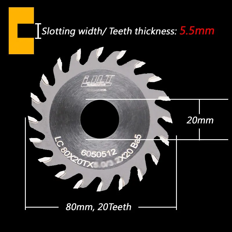Slotting width 5.5mm 80 мм TCT шлицевые пильные диски 80x20 мм TCT пазовые пильные диски 20 зубьев фреза для дерева, толщина от 1,8 до 5,5 мм, диаметр отверстия: 20 мм - Цвет: Slotting width 5.5mm