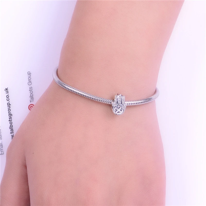 

925 Sterling Silver Rhinestone Palm Charms Beads Charm For Diy Religious Bracelet Crystal Jewelry GW Brand X376
