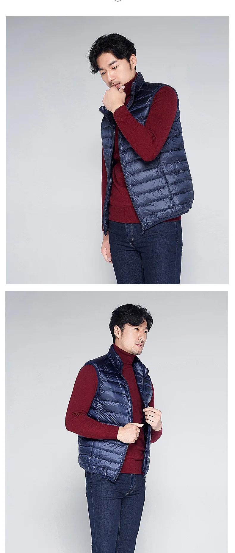 Новое поступление, мужская куртка без рукавов, зимний ультралегкий жилет на белом утином пуху, мужской тонкий жилет, мужской ветрозащитный Теплый жилет