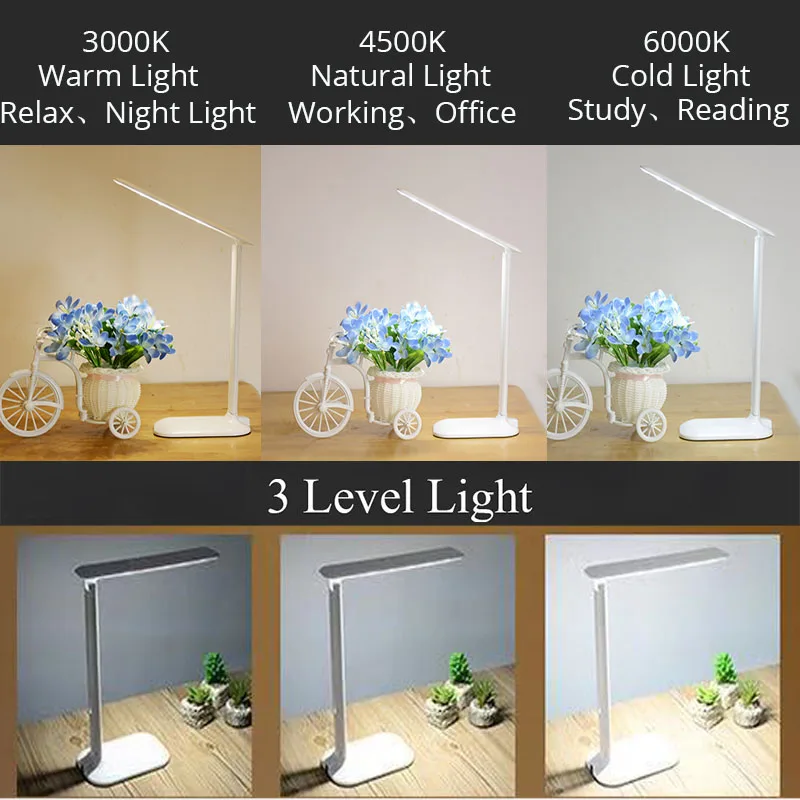 Fonkin LED Desk Lamp USB Reading Eye Protection Light Battery Powered Stepless Dimmable Touch Sensor Control Study Table | Лампы и