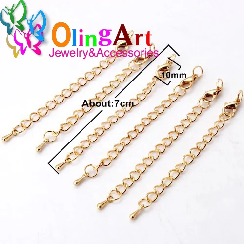 10MM 12PCS KCG OlingArt 10/12/14/15/18/21 мм 12 шт./лот покрытие KC Золотой "сделай сам", зажим для ожерелья браслет с застёжкой "Лобстер" Расширение цепочки хвостами для изготовления ювелирных изделий - Цвет: 10MM 12PCS KCG