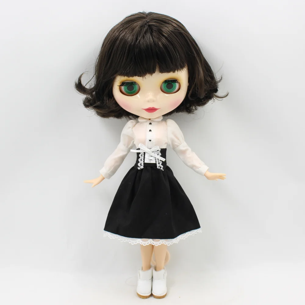 Кукла Blyth с белой кожей 1/6 черные короткие волосы голова Bobo шарнирное тело