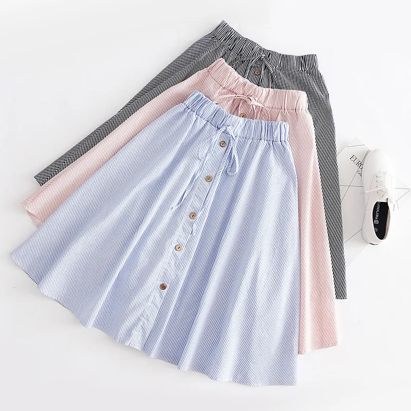 MAXIORILL новые юбки Ms. Small Fresh полосатые эластичные длинные юбки с высокой талией и пуговицами T44