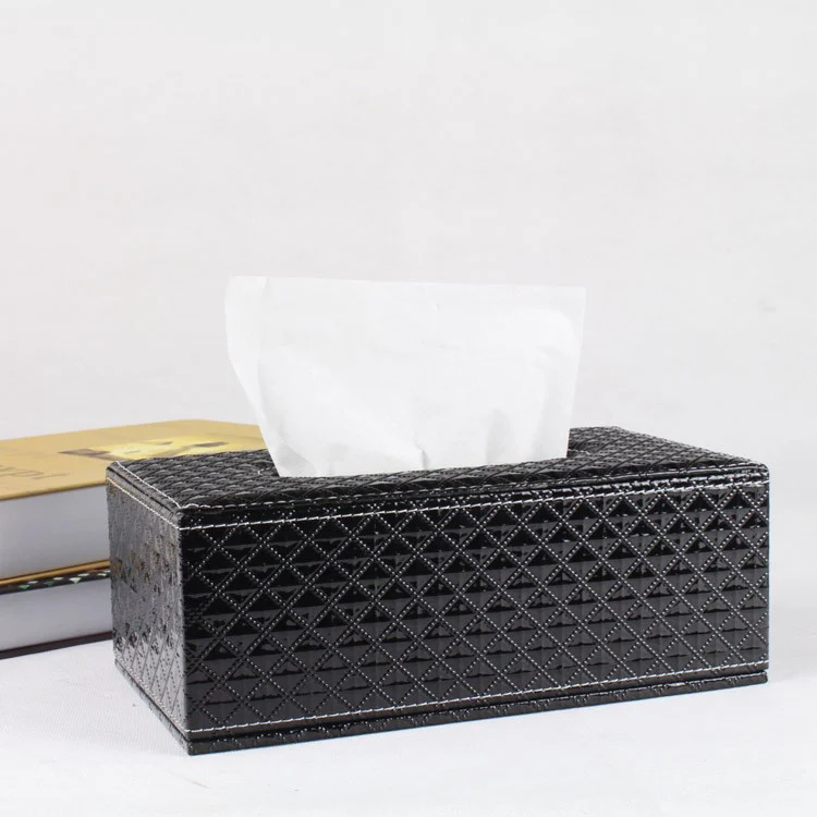 wooden struction leather rectangle tissue box holder napkin box toilet paper holder dispenser case diamond black 242A
