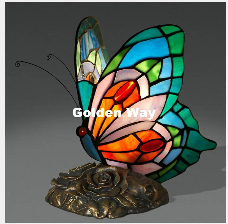 Бесплатная доставка бабочка настольная лампа Европейский Стиль витражи Декор