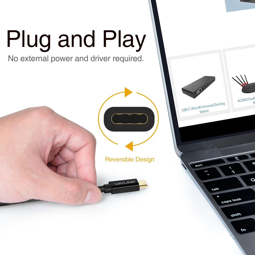 Wavlink USB 3 1 Тип C к HDMI 4 К HDTV USB-C адаптер кабель золото для MacBook Pro ChromBook Премиум