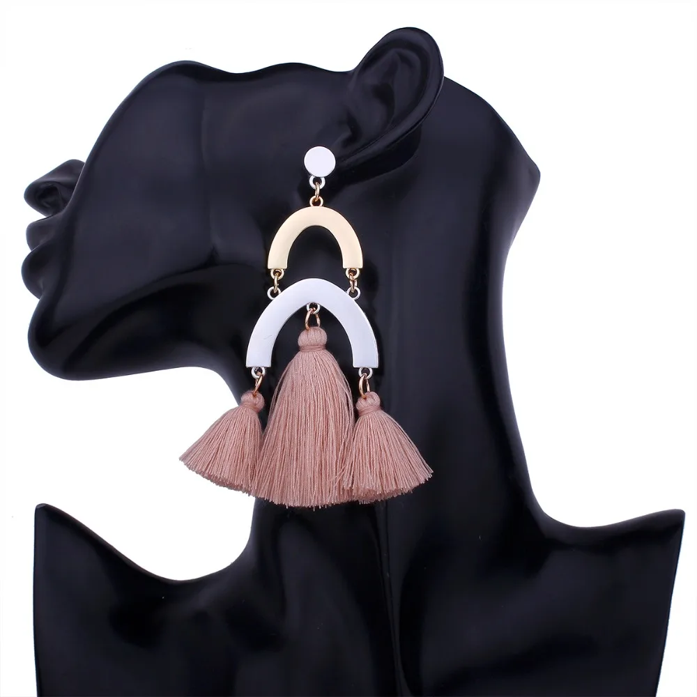 Мода Арка мост дизайн кисточкой серьги Boho нить Tassle Висячие для Для женщин