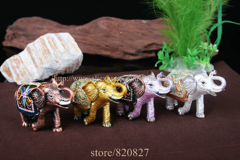 Home Decorative Box Small Antiqued Flowered Elephant Handmade Jeweled Enameled Metal Trinket Box MINI elephant
