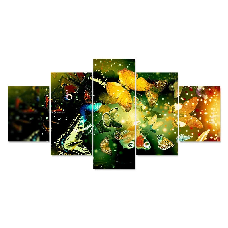 

HD Prints Poster Wall For Living Room 5 Panels Butterflies Fireflies Pictures Decoration Home Artworks Canvas Paintings Artwork