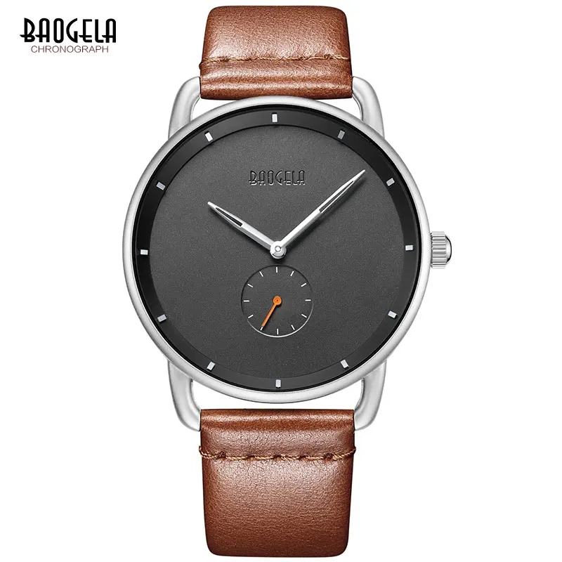 BAOGELA Men's Premium Simple Quartz Watches Casual Leather Strap Minimalism Waterproof Wristwatch for Man 1806Dark Brown | Наручные