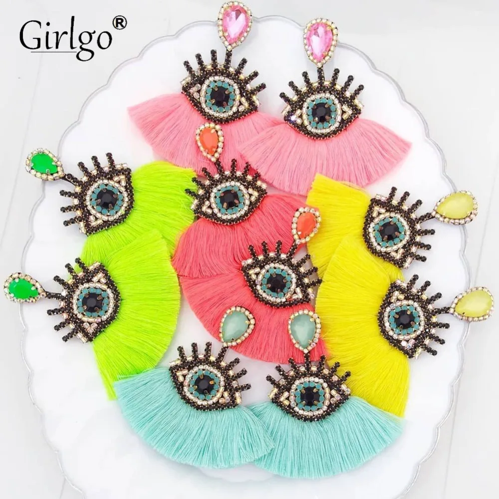 Серьги Girlgo с бахромой и кисточками женские Роскошные Этнические Висячие