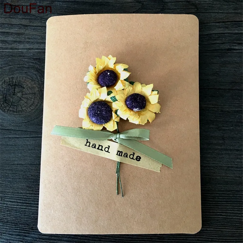 1 шт. складная бумажная открытка DouFan с искусственным цветком украшенная