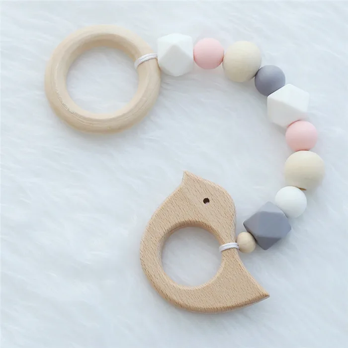 White Pink Grey Bird INS в скандинавском стиле милый животный деревянный орнамент из бисера подвесной браслет для детской погремушки аксессуары для коляски фото Prop29 - Цвет: White Pink Grey Bird