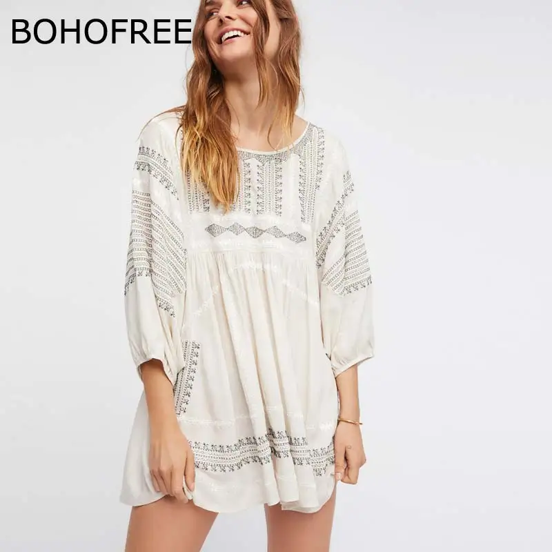 BOHOFREE Wild One платье-топ с вышивкой и круглым вырезом открытой спиной воздушным