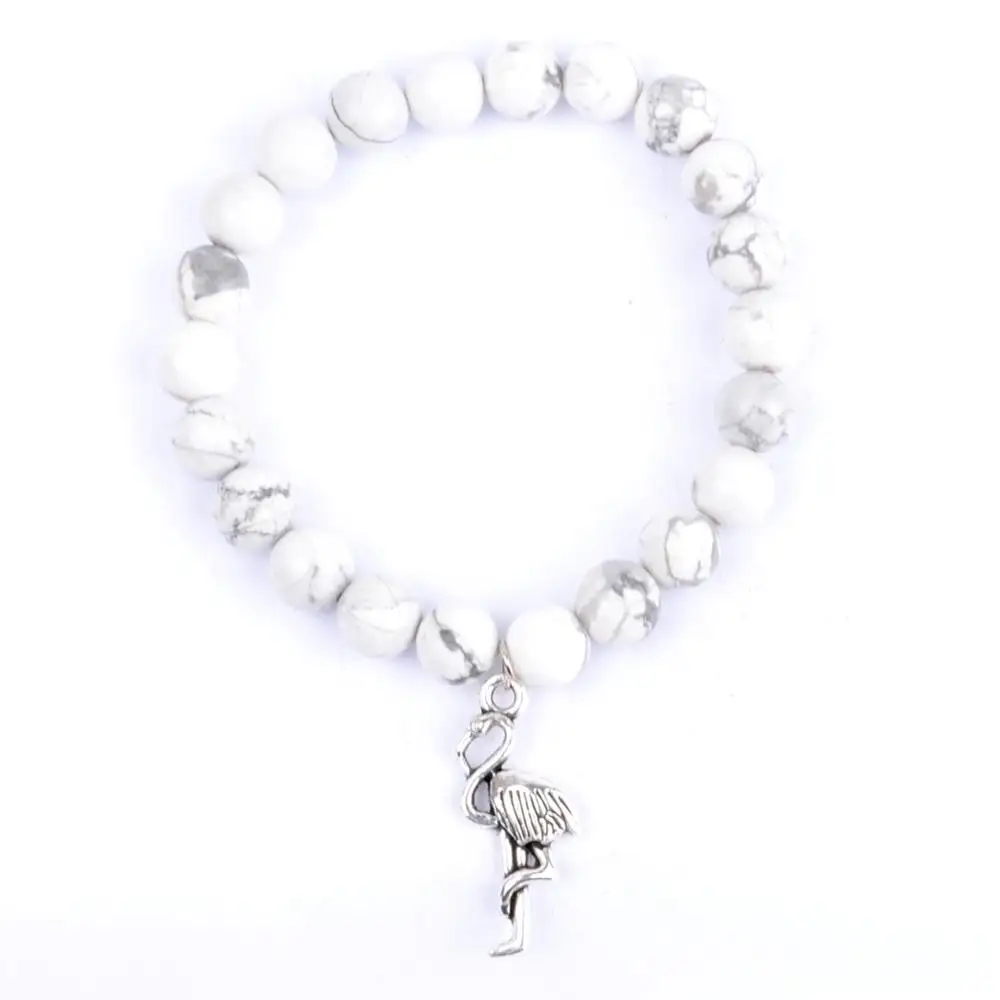 White Howlite Модные серебряные Фламинго Браслеты Натуральный красивый браслет с камнями для мужчин Jewelry Braslet Bijoux Erkek Mileklik - Окраска металла: White Howlite