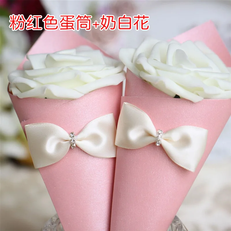 M04 Pink 20 шт./лот, романтическая коробка для конфет с мороженым, тюбик для яиц, розовая коробка для конфет, Подарочная коробка с цветком и бантом, шикарная модная свадебная Декорация - Цвет: M04 Pink