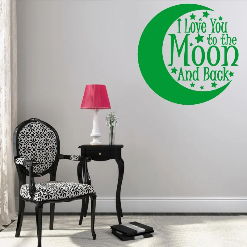Наклейка на стену винил Стикеры детская цитата с надписью I Love You To The Moon And Back (мама