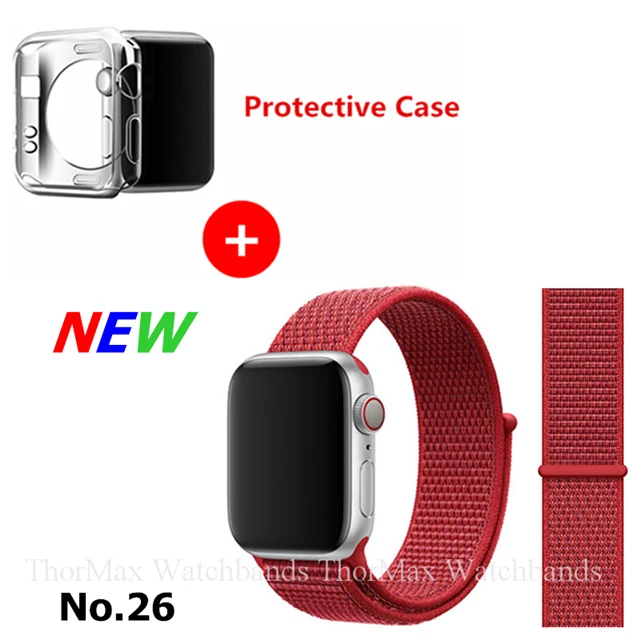 26-Red Ремешок для Apple Watch Series 4 3 2 1 38 мм 42 мм нейлоновый мягкий дышащий браслет сменный ремешок Спортивная петля для iwatch 4 40 мм 44 мм - Цвет ремешка: 26-Red