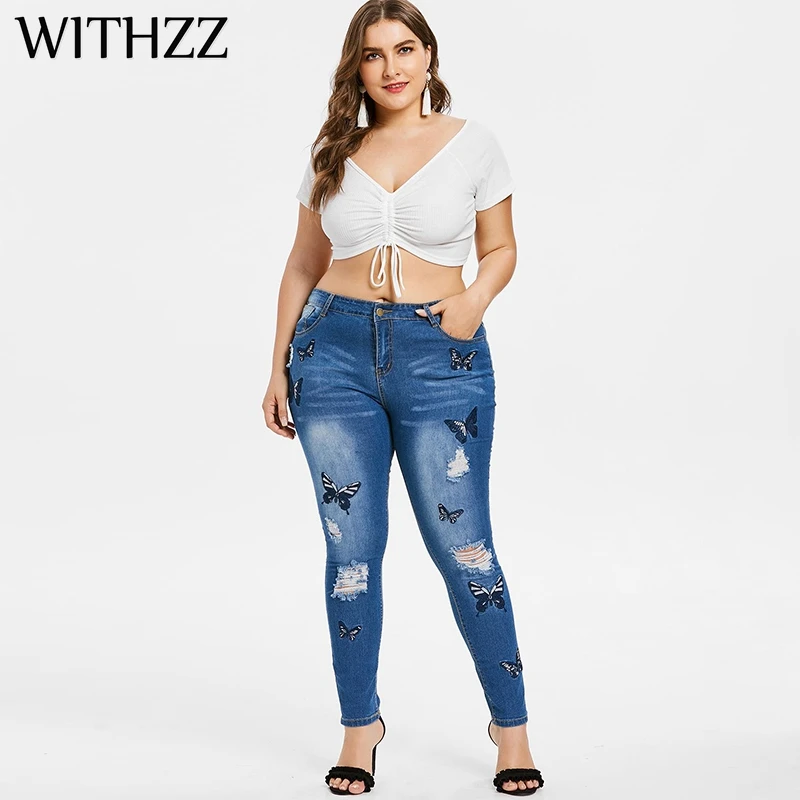 WITHZZ отверстие вышивка джинсы карандаш брюки Глория джинсы для женские бриджи комбинезоны винтажные женские рваные брюки
