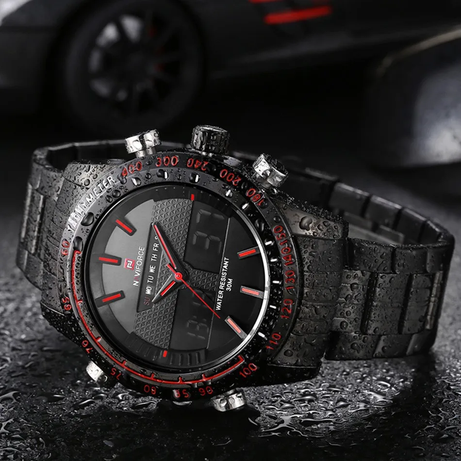 NAVIFORCE, роскошные Брендовые спортивные часы для мужчин, стальной светодиодный, армейские военные часы, мужские кварцевые аналоговые цифровые часы, мужские часы